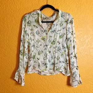 Petite Sophisticate Watercolor Pattern Silk Blouse